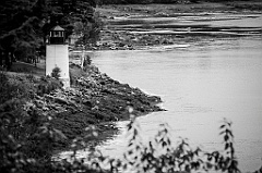 Whitlocks Mill Light on Riverbank in Northern Maine -BW